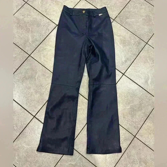 St. John Sport Navy Leather Pants Size Medium Size 0 - Picture 1 of 5
